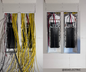 Johnson Electric Jacksonville Florida Electrician Install Breaker Wiring In Progress and After